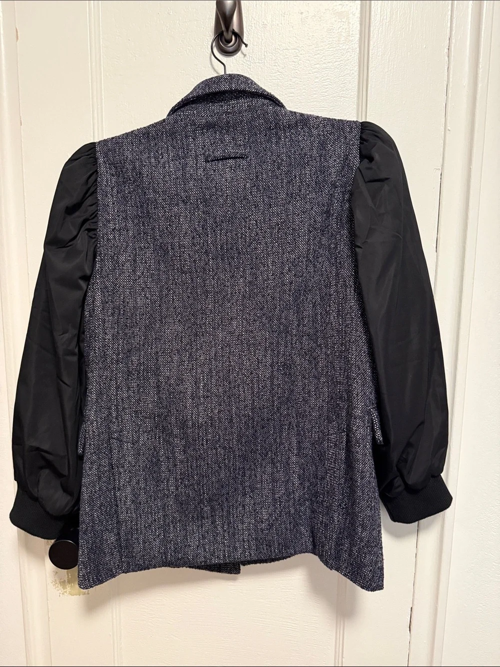 a new day Navy Tweed Blazer with Black Puff Sleeves